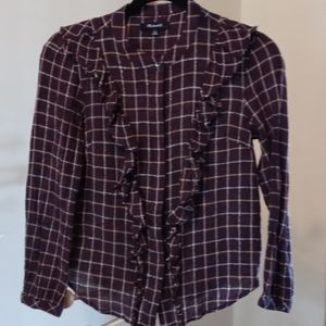 Madewell plaid purple ruffle button up shirt xs